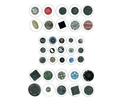 35 S/M/L 19th century black glass including imitation fabric.These buttons from the collection of the late Shirley Case inclu