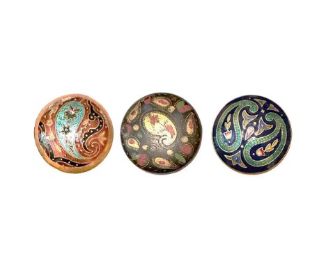 3 large 19th C. buttons with paisley designs including enamel.This lot of buttons is for all you pattern lovers. The lot incl