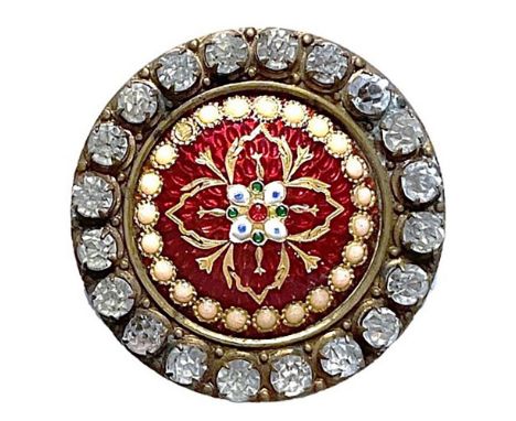 1 Large 19th century foil imbedded Basse Taille red enamel button.This beautifully mounted and finely crafted enamel button i