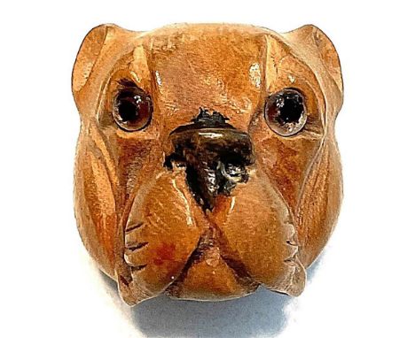 1 Medium size 19th century dog head button with glass eyes.Here is one of Bruce's favorite type buttons, animals with glass e