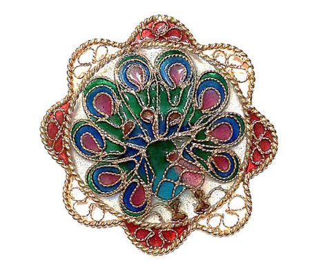 1 Large 20th century very colorful Peacock button!This modern Plique a Jour enamel was made in the 1990's in China, but this 