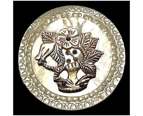 1 Extra Large 19th c. shaded brown carved pearl button.This extra large example is beautifully carved and shaded to show a de