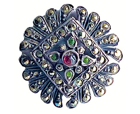 1 Large19th C. finely made silver pierced button.This lovely example of silver is set with marcasite's all around and centere