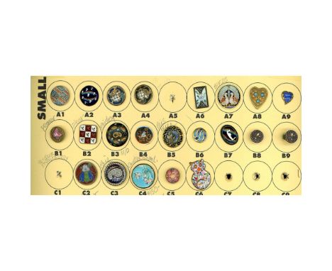22 Small 19th/20th century asserted technique enamel buttons.This card of small enamels from the collection of Nikki Deal inc