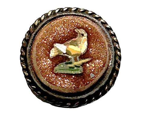 1 Small size 19th century goldstone and inlay example.This beautiful bird button is not common with the micro mosaic inlay in