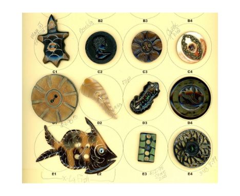 11 Large &amp; extra large 19th/20th C. horn buttons including animals.This lot of Nikki Deals includes a magnificent extra l