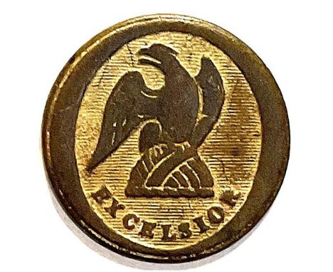 A medium size early 19th century NY Militia button Excelsior.This early (about 1820 to 1832) button depicts the eagle and is 