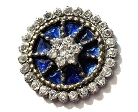 1 large size late 18th century blue glass background button.This exquisite button is set in metal with a blue glass backgroun
