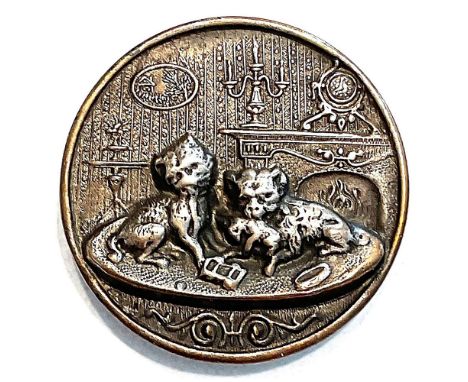 1 Medium size 19th century "Mischievous Puppies" button.This pictorial example from the 19th century has always been a favori