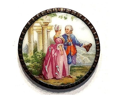 1 large size 19th century colorful porcelain couple button.Here is a beautifully decorated porcelain in vibrant colors and se