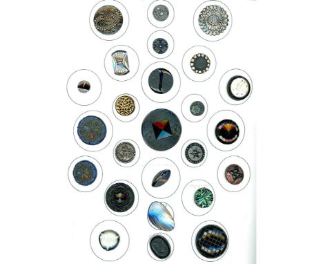 25 S/M/L 19th/20th century assorted black glass buttons.Here we offer you a large variety of techniques created in black glas
