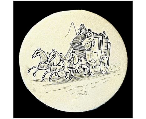 1 Large 18th century engraved Tombac coaching scene button.Here is yet another incredible example of 18th century craftsmansh