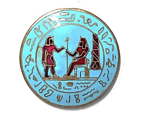 1 Large size 19th century Egyptian scene button.Here is a nicely detailed enamel of an Egyptian motif. The turquoise colored 