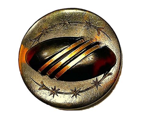 1 Large size 19th century engraved &amp; inlayed shell button.Here is a beautiful two piece natural tortoise shell button wit