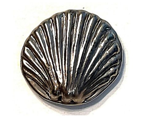 1 Large size 20th century backmarked realistic shape button.This lot is for a cool realistic silver lustered shell backmarked