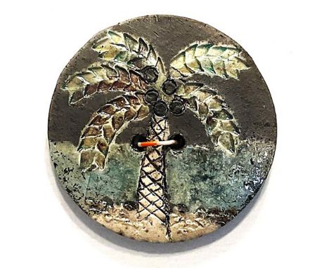 1 Large 21st century sew thru Raku Pottery button by LP.Here is a masterfully crafted button by our own Lynn Breutzman (forme