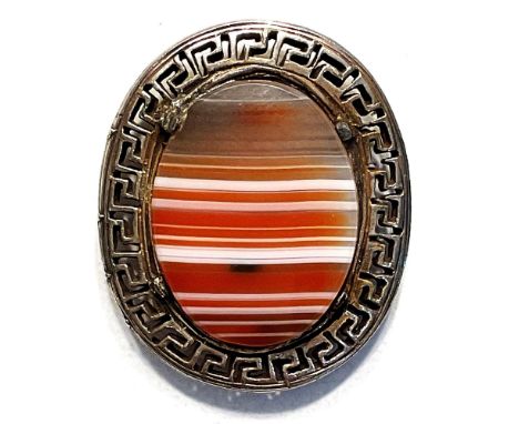 1 Large early 20th century oval agate in silver button.This wonderful and colorful agate known as banded agate is set in a gi