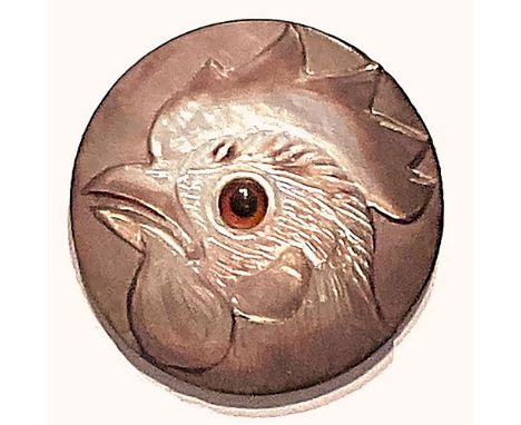 1 Large size 20th century pearl rooster by Herman Bangemann.This finely detailed carved shaded pearl button was created by th