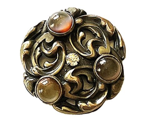 1 Large size 19th century button with moonstones.This beautiful example of a jeweled button is mounted with three larger cabo
