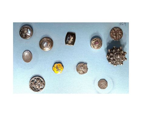 11 S/M/L 19th/20th century silver including hallmarked.This nice assortment includes an enameled Niello silver, a wonderful l