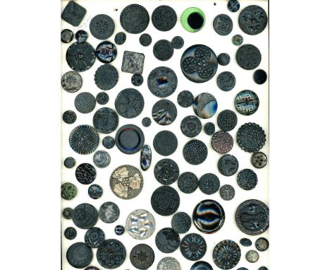 Over 90 S/M/L 19th and 20th century black glass including Lacy.Here is a great card of black glass full of beauties including