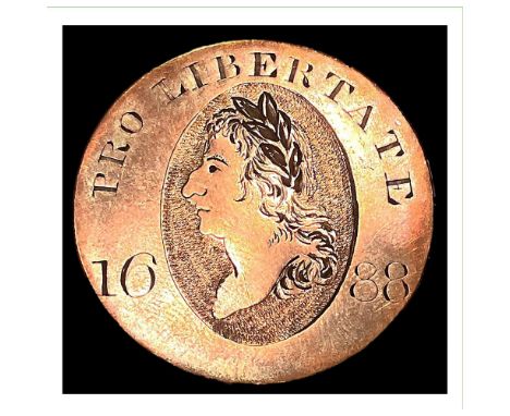 1 Large 18th C. engraved Copper button of William of Orange!.From the collection of Harry Case of Missouri. This very rare ex