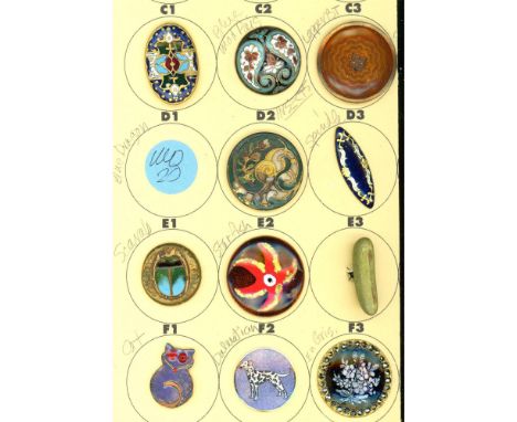11 Medium size 19th/20th century assorted technique enamels.From the collection of Nikki Deal comes this small card of enamel