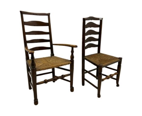 18th century oak country ladder back chair, and an elm ladder back chair