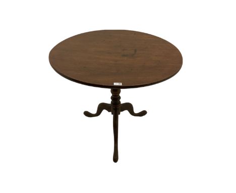 19th century mahogany tripod table, hinged top, turned pedestal baseDimensions: Height:&nbsp;73cm&nbsp; Depth/Diameter:&nbsp;