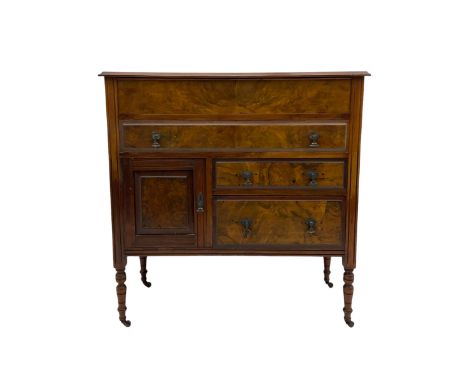 Edwardian walnut gentleman's tallboy, moulded hinged lid enclosing divisions, long drawer over two short drawers and panelled