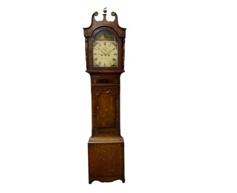 An eight-day longcase clock in an oak and mahogany case, retailed by the 19th century Cattaneo family of clockmakers in Stock