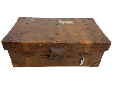 Large early 20th century leather travelling trunk, stamped Sole LeatherDimensions: Height:&nbsp;35cm&nbsp; Length/Width:&nbsp