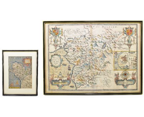 JOHN SPEED; an 18th century map of Merionethshire, approx 40 x 54cm, and a map of Anglesey, 24 x 18cm, framed and glazed (2).