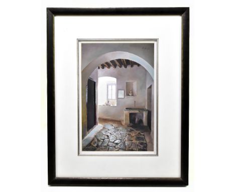 DAVID SALVADO (Spanish); oil, 'Rustic Interior', signed top right, 29 x 19cm, framed and glazed. (D)Additional InformationIma