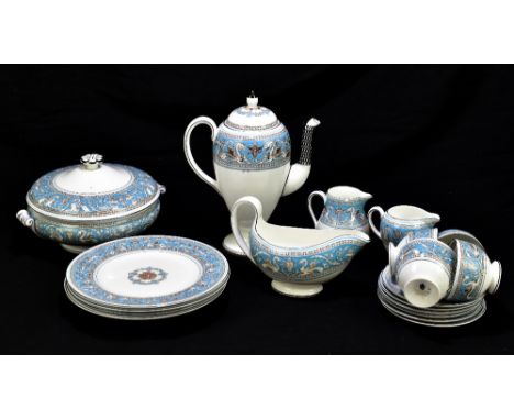 WEDGWOOD; an extensive tea, dinner and coffee service decorated in the 'Blue Florentine' pattern, comprising, three tureens a