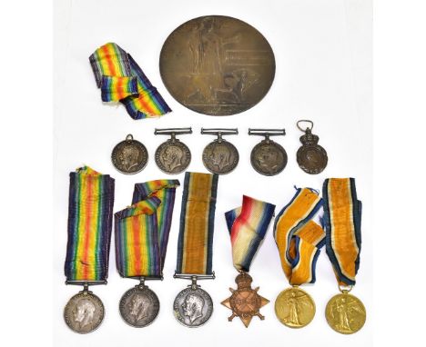 A WWI bronze memorial plaque awarded to Harold Brierley, with three WWI period medals awarded to Harold Brierley including 19