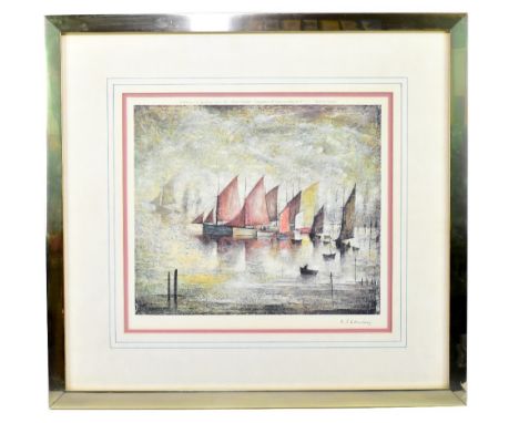 LAURENCE STEPHEN LOWRY RBA RA (1887-1976); pencil signed limited edition print of sailing boats, published in 1975 by Venture