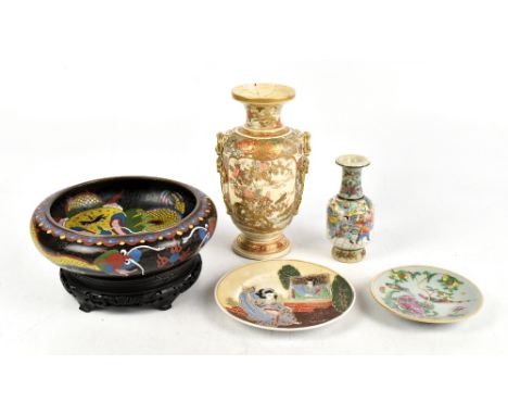A Chinese cloisonné dragon bowl of circular form, the outer rim of the bowl decorated with ruyi symbols and a central dragon,