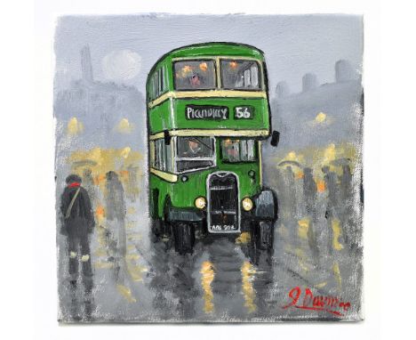 JAMES DOWNIE (born 1949); oil on canvas, 'Piccadilly Bus', signed lower right, 30 x 30cm, unframed. (D)Additional Information
