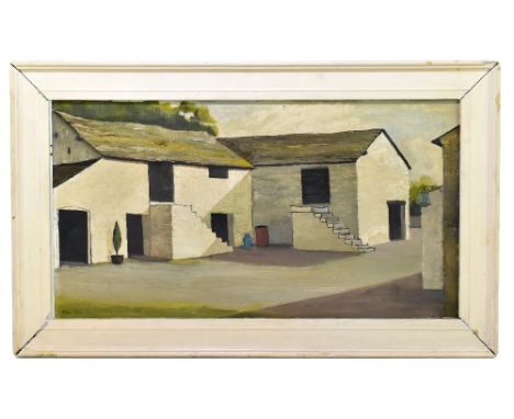 MICHAEL BAIRD (born 1928); oil on board, farm buildings, signed and dated 1957 lower left, 28 x 53cm, framed. (D)Additional I