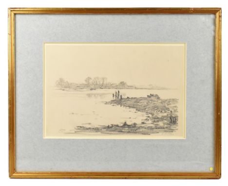 PHILIP WILSON STEER (1860-1942); pencil drawing, Suffolk Estuary, signed lower right, 23 x 34.5cm, framed and glazed.&nbsp;

