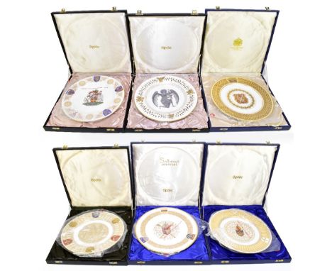 SPODE; a collection of six boxed commemorative plates including the Tewkesbury plate, the Coventry Cathedral plate, St Paul's