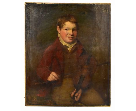 LATE 18TH CENTURY ENGLISH SCHOOL; oil on relined canvas, portrait of a boy playing the violin, unsigned, 76.5 x 63.5cm, unfra