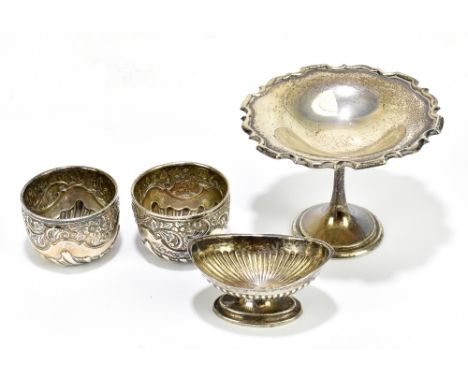 MAPPIN &amp; WEBB; a George V hallmarked silver pedestal bowl with cast scalloped edge, Birmingham 1911, a pair of late Victo