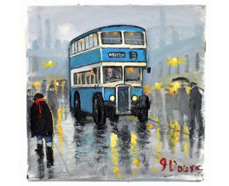 JAMES DOWNIE (born 1949); oil on canvas, 'Ashton Bus', signed lower right, 30 x 30cm, unframed. (D)Additional InformationGood