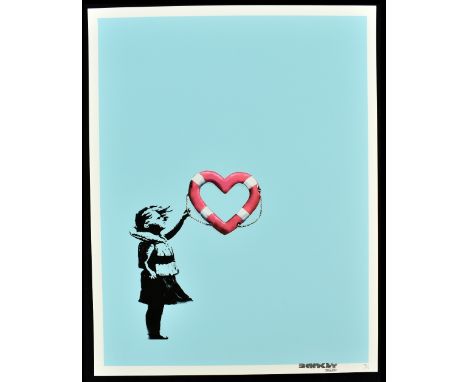 BANKSY; giclée print on 308GSM museum quality Hahnemuhle Fine Art paper, 'Post Modern Vandal/Girl with Heart-Shaped Float (Bl