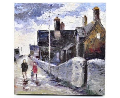MARILYN RHIND (born 1948); oil on canvas, 'The Visitors', signed lower right, 40 x 40cm. (D)Additional InformationGood condit
