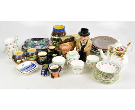 A quantity of ceramics including six Royal Doulton character jugs, Minton plates and a Paragon Bordeaux part tea service.