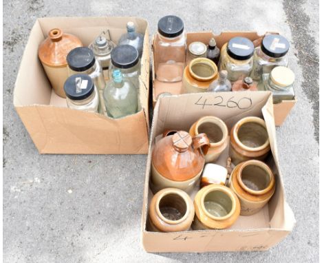 An assortment of vintage glass sweet jars and stoneware vessels.Additional InformationHeight of JJ ROLFE Flagon 33cm, glaze f