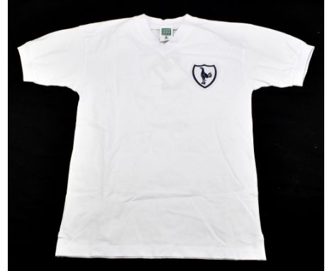 JIMMY GREAVES; a retro style Tottenham Hotspurs home shirt, signed to the reverse and inscribed 'Best Wishes', size S.Additio